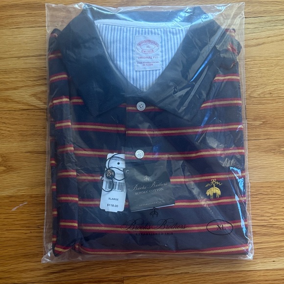 Brooks Brothers Men's Polo with Red and Gold Stripes - Picture 2 of 6